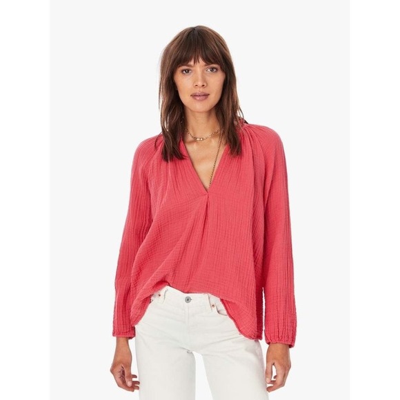 XiRENA Tops - Xirena Camila Gauze Popover Top Blouse Coral Pink Women's Size XL  Ruffle Neck